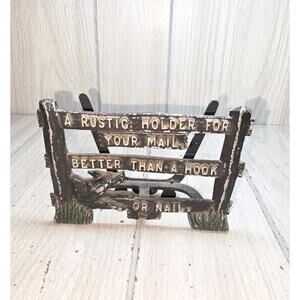 Vtg Metal Mail Holder "A Rustic Holder For Your Mail Better Than A Hook Or Nail"
